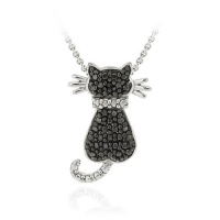 Sterling Silver Black Diamond Accent Cat Slide Necklace, 18