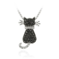 Sterling Silver Black Diamond Accent Cat Slide Necklace, 18 Sterling Silver Black Diamond Accent Cat Slide Necklace, 18