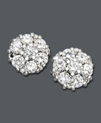 Transform your look with this last-minute touch. Earrings feature a simple stud design coated in a cluster of round-cut diamond (1/2 ct. t.w.). Crafted in 14k white gold. Approximate diameter: 1/4 inch. Transform your look with this last-minute touch. Earrings feature a simple stud design coated in a cluster of round-cut diamond (1/2 ct. t.w.). Crafted in 14k white gold. Approximate diameter: 1/4 inch.