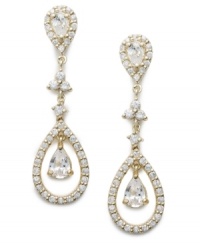 Brighten up. Luminous cubic zirconias (2-3/8 ct. t.w.) add vivacity to B. Brilliant's 18k gold over sterling silver drop earrings. Approximate drop: 1-1/2 inches. Brighten up. Luminous cubic zirconias (2-3/8 ct. t.w.) add vivacity to B. Brilliant's 18k gold over sterling silver drop earrings. Approximate drop: 1-1/2 inches.