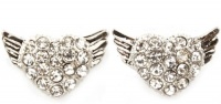 Gorgeous Silver Plated Flying Heart Angel Wings Stud Earrings with Sparkling Crystals Gorgeous Silver Plated Flying Heart Angel Wings Stud Earrings with Sparkling Crystals