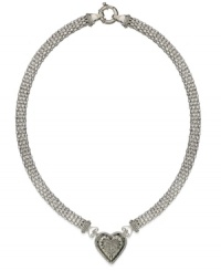 A romantic accent. This chic, heart charm necklace is outlined by sparkling round-cut diamonds (1/4 ct. t.w.) with a trendy mesh chain. Set in sterling silver. Approximate length: 18 inches. Approximate drop: 1 inch. A romantic accent. This chic, heart charm necklace is outlined by sparkling round-cut diamonds (1/4 ct. t.w.) with a trendy mesh chain. Set in sterling silver. Approximate length: 18 inches. Approximate drop: 1 inch.