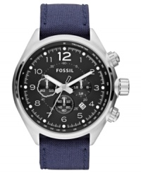 Spread your wings with this aeronautical inspired Flight watch from Fossil. With dark blues and precise chronograph tech. Spread your wings with this aeronautical inspired Flight watch from Fossil. With dark blues and precise chronograph tech.