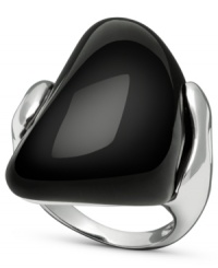 Tough rocks! This bold onyx ring (32-1/2 ct. t.w.) features a funky asymmetrical shape in polished sterling silver. Size 7. Tough rocks! This bold onyx ring (32-1/2 ct. t.w.) features a funky asymmetrical shape in polished sterling silver. Size 7.
