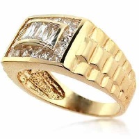 18K Gold Over Sterling Silver Designer Inspired CZ Men's Ring