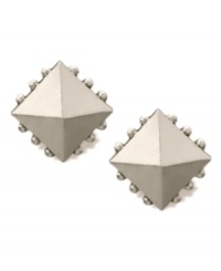 Simple studs with a touch of eccentricity. Earrings by RACHEL Rachel Roy feature a pyramid-shape design accented with dramatic studs. Crafted in worn white gold tone mixed metal. Simple studs with a touch of eccentricity. Earrings by RACHEL Rachel Roy feature a pyramid-shape design accented with dramatic studs. Crafted in worn white gold tone mixed metal.
