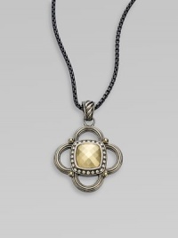 From the Moonlight Ice Collection. A center, faceted 18k gold dome surrounded by sparkling diamonds set in a beautifully detailed, sterling silver clover shape. Sterling silver18k goldDiamonds, .48 tcwSize, about ¾Fixed baleImported Please note: Chain sold separately. From the Moonlight Ice Collection. A center, faceted 18k gold dome surrounded by sparkling diamonds set in a beautifully detailed, sterling silver clover shape. Sterling silver18k goldDiamonds, .48 tcwSize, about ¾Fixed baleImported Please note: Chain sold separately.