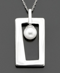 Add pretty pizzazz to your neckline with a geometric-style design featuring a cultured freshwater pearl (8-9 mm) inside a square sterling silver pendant. Chain measures 18 inches; drop measures 1-1/3 inches. Add pretty pizzazz to your neckline with a geometric-style design featuring a cultured freshwater pearl (8-9 mm) inside a square sterling silver pendant. Chain measures 18 inches; drop measures 1-1/3 inches.