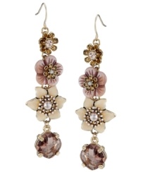 Life's a garden. Carolee's pretty linear earrings combine graduated enamel flowers with sparkling glass accents in pretty pastel hues. Crafted in 12k gold-plated mixed metal. Approximate drop: 2-3/4 inches.