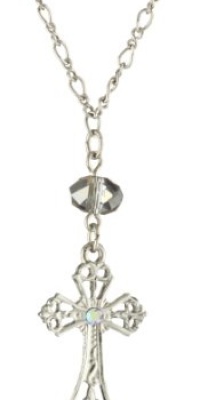 The Vatican Library Collection Silver-Tone Grey Crystal Bead Cross Necklace, 18 The Vatican Library Collection Silver-Tone Grey Crystal Bead Cross Necklace, 18