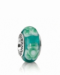 A repeating flower pattern in colorful murano glass adds energy and vibrance to your charm collection. Logo-engraved sterling silver trim displays the PANDORA signature. A repeating flower pattern in colorful murano glass adds energy and vibrance to your charm collection. Logo-engraved sterling silver trim displays the PANDORA signature.