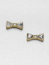 Faceted rhinestones add interest to this sweet bow design. Glass stonesBrassSize, about .59Post backImported Faceted rhinestones add interest to this sweet bow design. Glass stonesBrassSize, about .59Post backImported