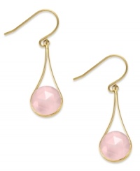 A touch of color livens any look. These stunning 10k gold earrings feature round-cut pink chalcedony stones (4-1/2 ct. t.w.) on french wire. Approximate drop: 1 inch. A touch of color livens any look. These stunning 10k gold earrings feature round-cut pink chalcedony stones (4-1/2 ct. t.w.) on french wire. Approximate drop: 1 inch.