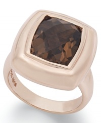 Cushion-cut and totally chic! This glamorous gemstone ring features a cushion-cut smokey topaz (4-3/4 ct. t.w.) set in 18k rose gold over sterling silver. Size 7. Cushion-cut and totally chic! This glamorous gemstone ring features a cushion-cut smokey topaz (4-3/4 ct. t.w.) set in 18k rose gold over sterling silver. Size 7.