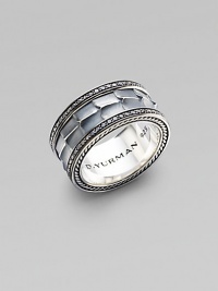 A lightly textured band of sterling silver is framed by rows of pavé black diamonds. From the Armory Collection Sterling silver Black diamonds, 1.04 tcw Imported A lightly textured band of sterling silver is framed by rows of pavé black diamonds. From the Armory Collection Sterling silver Black diamonds, 1.04 tcw Imported