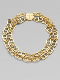 A duo of linked chains create this give this sophisticated design a hint of edgy glamour. 16k goldplatedLength, about 9Logo side claspImported A duo of linked chains create this give this sophisticated design a hint of edgy glamour. 16k goldplatedLength, about 9Logo side claspImported