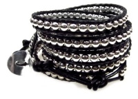 Rhiannon Black Genuine Leather Wrap Bracelet, Silver Beads: 39 Extra Long 5x Wrap Bracelet in Gift Box Rhiannon Black Genuine Leather Wrap Bracelet, Silver Beads: 39 Extra Long 5x Wrap Bracelet in Gift Box