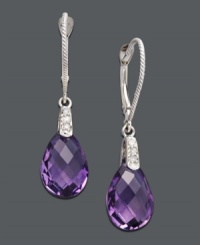 Add eye-popping color to your evening wear. These glamorous drop earrings feature a faceted pear-cut amethyst (5-9/10 ct. t.w.) and a dusting of diamond accents. Crafted in 14k gold. Approximate drop: 1-1/4 inches. Add eye-popping color to your evening wear. These glamorous drop earrings feature a faceted pear-cut amethyst (5-9/10 ct. t.w.) and a dusting of diamond accents. Crafted in 14k gold. Approximate drop: 1-1/4 inches.