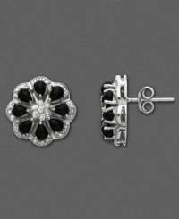 Let your beauty blossom with these flower earrings featuring onyx (4/3 mm) and diamond accents set in sterling silver. Let your beauty blossom with these flower earrings featuring onyx (4/3 mm) and diamond accents set in sterling silver.