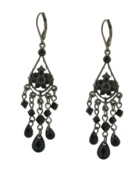 The perfect accent piece to your little black dress. 2028's edgy chandelier earrings feature faceted and teardrop-shaped acrylic jet beads. Setting and lever backing crafted in hematite tone mixed metal. Approximate drop: 2-3/4 inches. The perfect accent piece to your little black dress. 2028's edgy chandelier earrings feature faceted and teardrop-shaped acrylic jet beads. Setting and lever backing crafted in hematite tone mixed metal. Approximate drop: 2-3/4 inches.