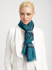 A giant check pattern adorns a sumptuous silk and wool blend wrap.Silk/Wool27.5 X 87Dry cleanImported A giant check pattern adorns a sumptuous silk and wool blend wrap.Silk/Wool27.5 X 87Dry cleanImported