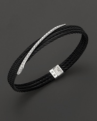 From the Celtic Noir collection, a white gold and black PVD cable necklace with a slash of pavé diamonds accenting the front. Designed by Charriol. From the Celtic Noir collection, a white gold and black PVD cable necklace with a slash of pavé diamonds accenting the front. Designed by Charriol.