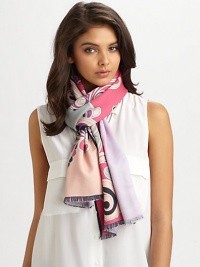 A double sided, silk and wool style in a graphic print inspired by the brand's Mediterranean history. 70% wool/30% silkAbout 71 X 14Dry cleanMade in Italy A double sided, silk and wool style in a graphic print inspired by the brand's Mediterranean history. 70% wool/30% silkAbout 71 X 14Dry cleanMade in Italy