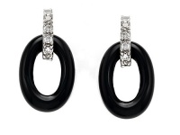 Original Star K(tm) Simulated Black Onyx Hanging Hoop Earrings in 925 Sterling Silver Original Star K(tm) Simulated Black Onyx Hanging Hoop Earrings in 925 Sterling Silver