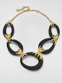 From the Lucite Allegory Collection. Sleek links of hand-painted, hand-sculpted Lucite are dramatically connected by tendril-like flowers of textured goldtone in this simply stunning design.LuciteGoldtoneChain length, about 16 plus 3 extenderLobster claspMade in USA From the Lucite Allegory Collection. Sleek links of hand-painted, hand-sculpted Lucite are dramatically connected by tendril-like flowers of textured goldtone in this simply stunning design.LuciteGoldtoneChain length, about 16 plus 3 extenderLobster claspMade in USA