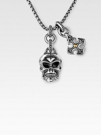 A wholly original and utterly fashionable look in braided sterling silver with a weighty skull accent, and another cross charm studded with 18K gold. From the UnKaged Collection Skull, 1H Cross, ¾H Endless chain, 26 long Made in USA A wholly original and utterly fashionable look in braided sterling silver with a weighty skull accent, and another cross charm studded with 18K gold. From the UnKaged Collection Skull, 1H Cross, ¾H Endless chain, 26 long Made in USA