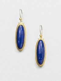 A beautiful, speckled lapis cabochon set in 24k gold accented with sleek sterling silver. LapisSterling silver24k goldDrop, about 1.4Hook backImported A beautiful, speckled lapis cabochon set in 24k gold accented with sleek sterling silver. LapisSterling silver24k goldDrop, about 1.4Hook backImported