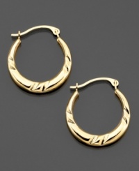 With a subtle side of style, nothing can stop you now! Highlight your look with these cute polished hoop earrings crafted in 14k gold. Approximate diameter: 1/2 inches. With a subtle side of style, nothing can stop you now! Highlight your look with these cute polished hoop earrings crafted in 14k gold. Approximate diameter: 1/2 inches.