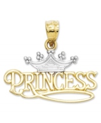 For your favorite princess, this decorative charm is crafted in 14 gold and sterling silver with a delicate crown accent. Chain not included. Approximate length: 3/4 inch. Approximate width: 4/5 inch. For your favorite princess, this decorative charm is crafted in 14 gold and sterling silver with a delicate crown accent. Chain not included. Approximate length: 3/4 inch. Approximate width: 4/5 inch.