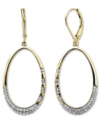 Smooth ovals with a hint of shine. These beautiful drop earrings are set in 14k gold with round-cut diamonds at the bottom (3/8 ct. t.w.). Approximate drop: 1-3/4 inches. Smooth ovals with a hint of shine. These beautiful drop earrings are set in 14k gold with round-cut diamonds at the bottom (3/8 ct. t.w.). Approximate drop: 1-3/4 inches.