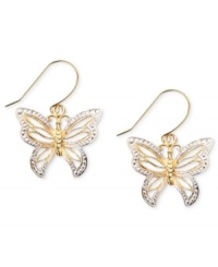 Delightfully dainty, these beautiful butterfly earrings are crafted in 14k gold. Approximate drop: 1-1/4 inches. Delightfully dainty, these beautiful butterfly earrings are crafted in 14k gold. Approximate drop: 1-1/4 inches.
