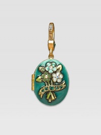 Emerald-colored CRYSTALLIZED - Swarovski Elements sparkle on this handcrafted, hand-enameled birthstone locket that opens to hold a favorite photo. Crystal Enamel 18k goldplated brass & brass-plated pewter Month indicated on the back Length, about 1¼ Width, about 1 Spring clip clasp Made in USA Emerald-colored CRYSTALLIZED - Swarovski Elements sparkle on this handcrafted, hand-enameled birthstone locket that opens to hold a favorite photo. Crystal Enamel 18k goldplated brass & brass-plated pewter Month indicated on the back Length, about 1¼ Width, about 1 Spring clip clasp Made in USA
