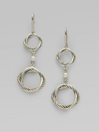 From the Infinity Collection. Two graceful circles, each formed of interwoven strands of smooth and cabled sterling silver, are connected by tiny freshwater pearls in these elegant drops. White freshwater pearls Sterling silver Drop, about 1¾ Ear wire Made in USA From the Infinity Collection. Two graceful circles, each formed of interwoven strands of smooth and cabled sterling silver, are connected by tiny freshwater pearls in these elegant drops. White freshwater pearls Sterling silver Drop, about 1¾ Ear wire Made in USA