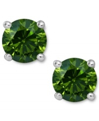 Add a lively touch of springtime green, in one small drop. These sparkling stud earrings feature round-cut green diamonds (1 ct. t.w.) in a four-prong setting of 14k white gold. Approximate diameter: 1/4 inch. Add a lively touch of springtime green, in one small drop. These sparkling stud earrings feature round-cut green diamonds (1 ct. t.w.) in a four-prong setting of 14k white gold. Approximate diameter: 1/4 inch.