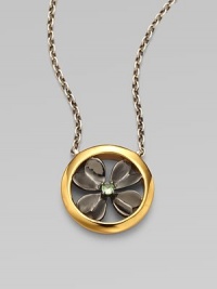 From the Clovers Collection. A graceful clover design in two tones with a softly hued green tsavorite garnet in the center, on a sterling silver chain.Tsavorite garnetGoldplated sterling silver and dark rhodium-plated sterling silverChain length, about 16-18 (adjustable)Pendant diameter, about ¾Lobster claspImported From the Clovers Collection. A graceful clover design in two tones with a softly hued green tsavorite garnet in the center, on a sterling silver chain.Tsavorite garnetGoldplated sterling silver and dark rhodium-plated sterling silverChain length, about 16-18 (adjustable)Pendant diameter, about ¾Lobster claspImported