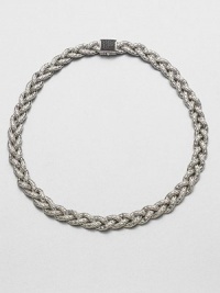 From the Classic Chain Collection. This nature-inspired style from a socially and environmentally responsible brand features intricately designed sterling silver chains in a braided style accented with a black sapphire encrusted closure. Sterling silverBlack sapphireLength, about 18Push clasp closureImported From the Classic Chain Collection. This nature-inspired style from a socially and environmentally responsible brand features intricately designed sterling silver chains in a braided style accented with a black sapphire encrusted closure. Sterling silverBlack sapphireLength, about 18Push clasp closureImported