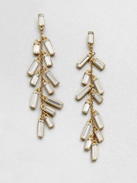 Sparking baguette stones in two sizes on a link chain. Glass stones12k goldplatingDrop, about 3.25Post backImported Sparking baguette stones in two sizes on a link chain. Glass stones12k goldplatingDrop, about 3.25Post backImported