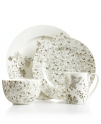 A muted palette tones down the busy florals of Song Meadow dinnerware in place settings that, in dishwasher- and microwave-safe porcelain, will make busy cooks sing. Featuring contemporary silhouettes in the style of Martha Stewart Collection. A muted palette tones down the busy florals of Song Meadow dinnerware in place settings that, in dishwasher- and microwave-safe porcelain, will make busy cooks sing. Featuring contemporary silhouettes in the style of Martha Stewart Collection.
