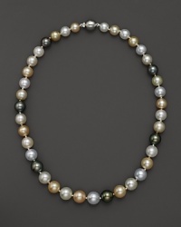 Graduated South Sea pearls in softly shimmering shades meet at a white gold clasp. Graduated South Sea pearls in softly shimmering shades meet at a white gold clasp.