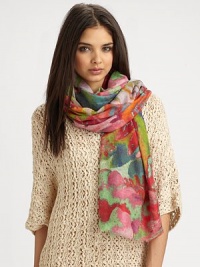 This beautiful design boasts a luxurious cashmere and silk blend. 55% cashmere/45% silkAbout 28 X 80Dry cleanImported This beautiful design boasts a luxurious cashmere and silk blend. 55% cashmere/45% silkAbout 28 X 80Dry cleanImported