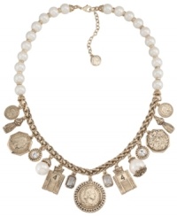 Antique appeal. Carolee's traditional and tasteful necklace combines vintage-themed coin charms with glass pearls and trendy tassels. Crafted in gold tone mixed metal. Approximate length: 18 inches + 2-inch extender. Approximate drop: 1-1/4 inches. Antique appeal. Carolee's traditional and tasteful necklace combines vintage-themed coin charms with glass pearls and trendy tassels. Crafted in gold tone mixed metal. Approximate length: 18 inches + 2-inch extender. Approximate drop: 1-1/4 inches.