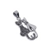 LWPS002 Sterling Silver Cute Twin Cats Diamond Cut Marcasite 38mm x 21mm Pendant Charm