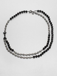 A romantic and modern style featuring a blend of faceted rhinestones, rich hemetite and smooth glass pearls. HematiteGlass stones and pearlsZinc and brassLength, about 23Spring ring closureImported A romantic and modern style featuring a blend of faceted rhinestones, rich hemetite and smooth glass pearls. HematiteGlass stones and pearlsZinc and brassLength, about 23Spring ring closureImported