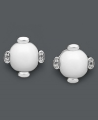 A hint of polish. Smooth, circular white agate stones (9 mm) and sparkling white topaz accents make a refined statement on these sterling silver stud earrings. Approximate diameter: 1/3 inch.