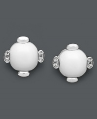 A hint of polish. Smooth, circular white agate stones (9 mm) and sparkling white topaz accents make a refined statement on these sterling silver stud earrings. Approximate diameter: 1/3 inch. A hint of polish. Smooth, circular white agate stones (9 mm) and sparkling white topaz accents make a refined statement on these sterling silver stud earrings. Approximate diameter: 1/3 inch.