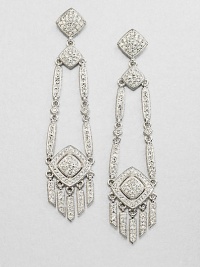 A long and elegant piece encrusted in pavé crystals. CrystalsRhodium-plated brassLength, about 2.5Post backImported A long and elegant piece encrusted in pavé crystals. CrystalsRhodium-plated brassLength, about 2.5Post backImported